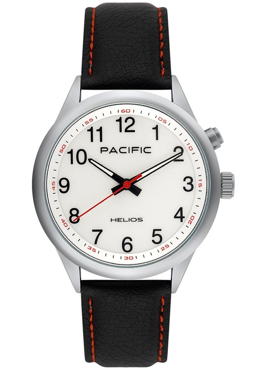 Часовник Pacific, модел PC00802, бял, черна кожена каишка, кварцов механизъм, водоустойчив 30м