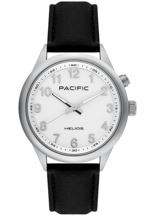 Pacific férfi karóra, fehér, fekete, bőrszíj, quartz szerkezet, 3 ATM