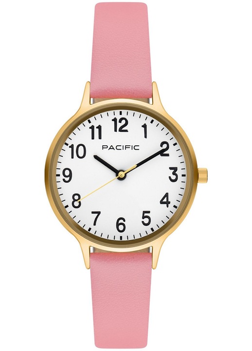 Pacific Női Óra, Classic modell, Quartz szerkezet, rozsdamentes acél tok, rózsaszín bőr szíj, 30mm, fehér