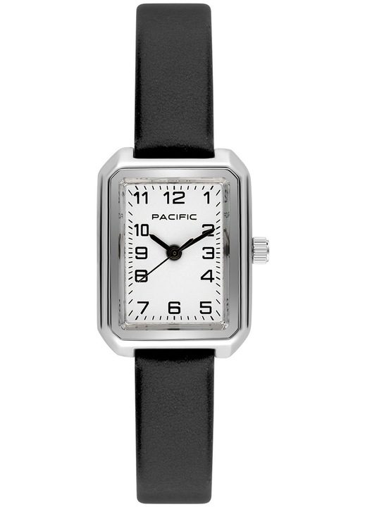 Pacific női óra, Classic modell, kvarc szerkezet, rozsdamentes acél tok, fekete bőrszíj, fehér számlap, 25mm