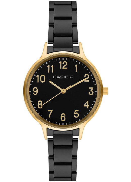 Pacific női karóra PC00836, kvarc szerkezet, rozsdamentes acél tok, rozsdamentes acél szíj, fekete, 30m vízállóság