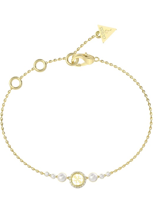 Colier dama Guess Tiny Pearly, otel inoxidabil, 14,6cm, extensie 3,8cm, cristale, auriu