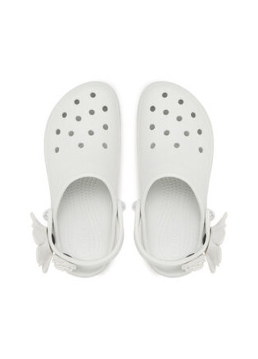 Saboti dama, Crocs, alb, cu floare