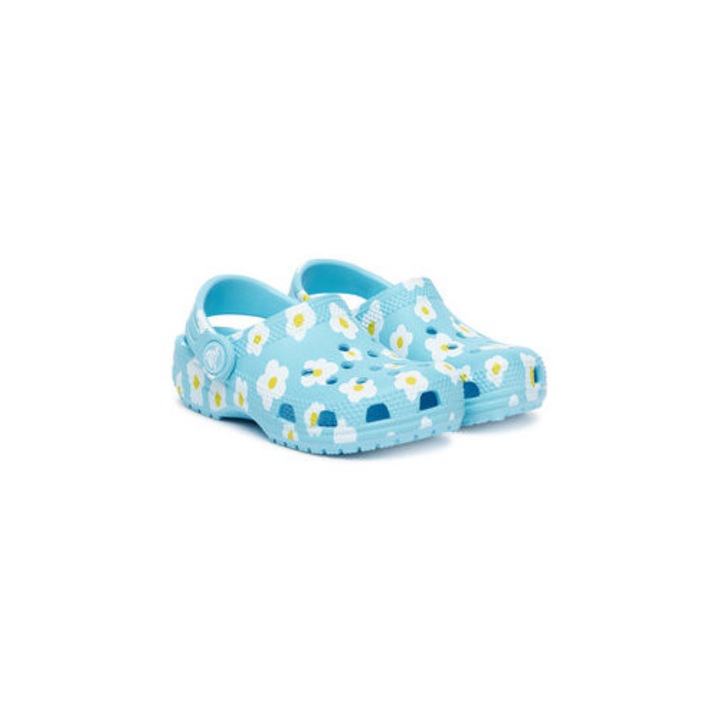 Slapi pentru fete, Crocs, 305378088, model floral, plastic, albastru