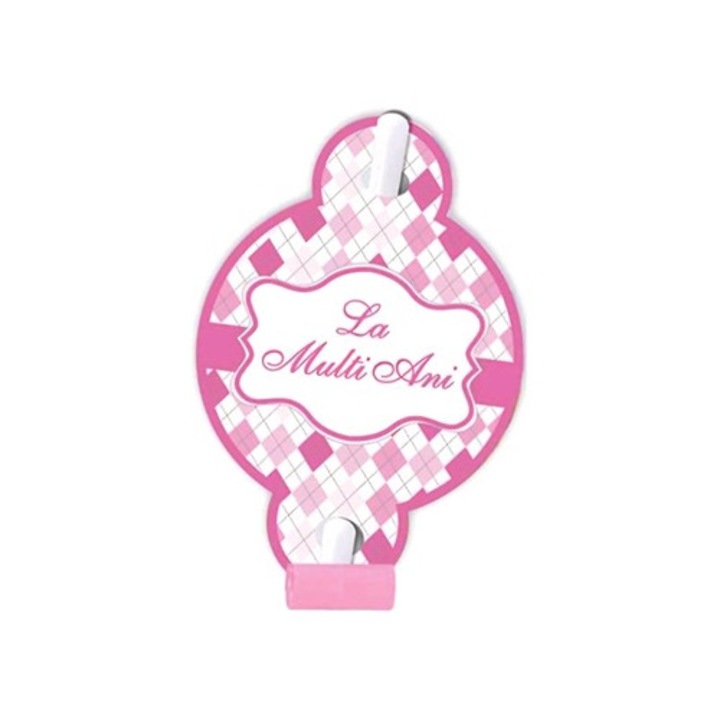 Set 8 fluieratori "La multi ani!" roz