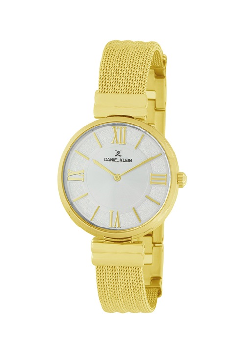 DANIEL KLEIN, Ceas cu mecanism quartz si bratara tip plasa, Auriu