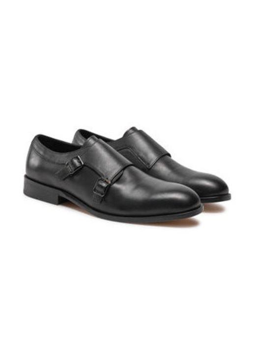 Pantofi barbatesti, Boss, piele naturala, negru, slip-on cu catarama