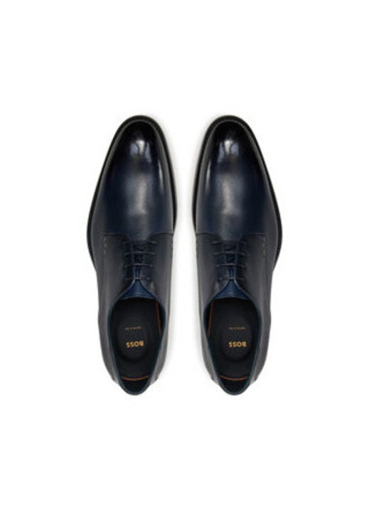 Pantofi barbatesti, BOSS, piele naturala, bleumarin, inchidere cu sireturi, 45 EU