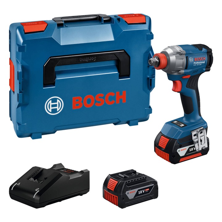 Bosch GDX 18V-285 Комплект ударен винтоверт, 18V, въртящ момент 500Nm, 2 батерии 4.0Ah, зарядно устройство GAL 18V-40, L-BOXX, 147x73x210mm