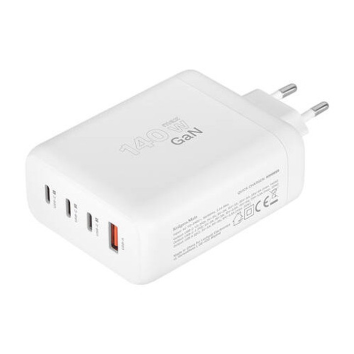 Încărcător rețea Kruger&Matz PD 3.1, 140W, 3 x USB-C, 1 x USB A, alb