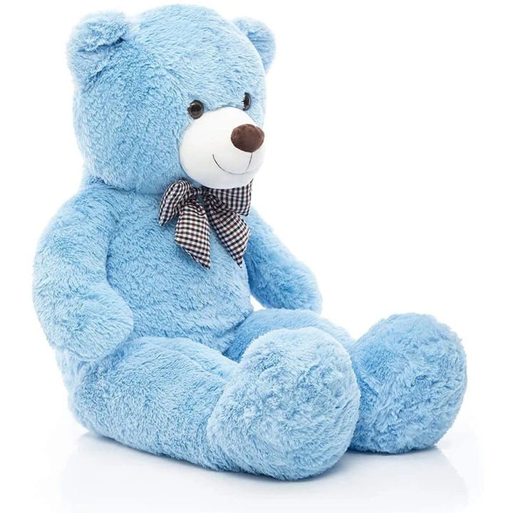 Urs de Plus Albastru Moale cu Fundita, 1 an +, Dimensiuni Generoase