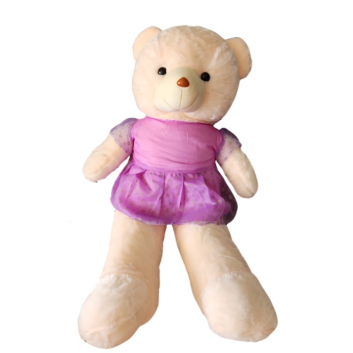 Urs de Plus Alb cu Rochita Mov, 110 cm