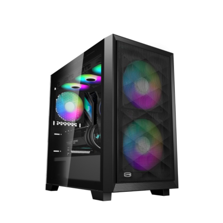 Carcasa, PCCOOLER, Mini Tower mATX, Sticla Securizata, ARGB, Negru