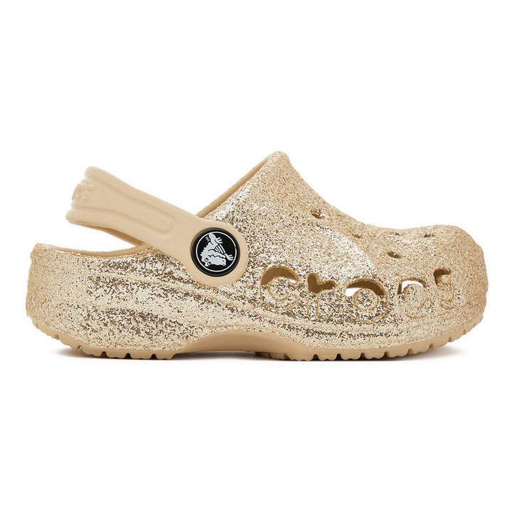 Slapi pentru fete, Crocs, Plastic, Auriu