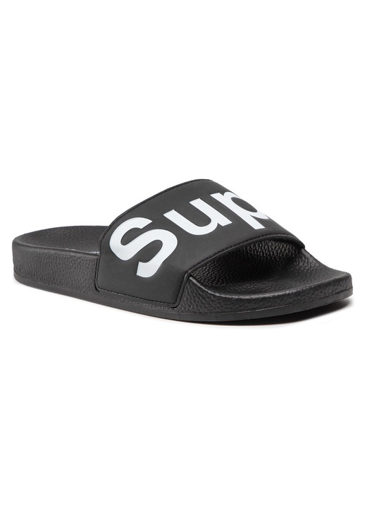 Papuci flip-flop dama, Superga, Piele ecologica, Negru, 35