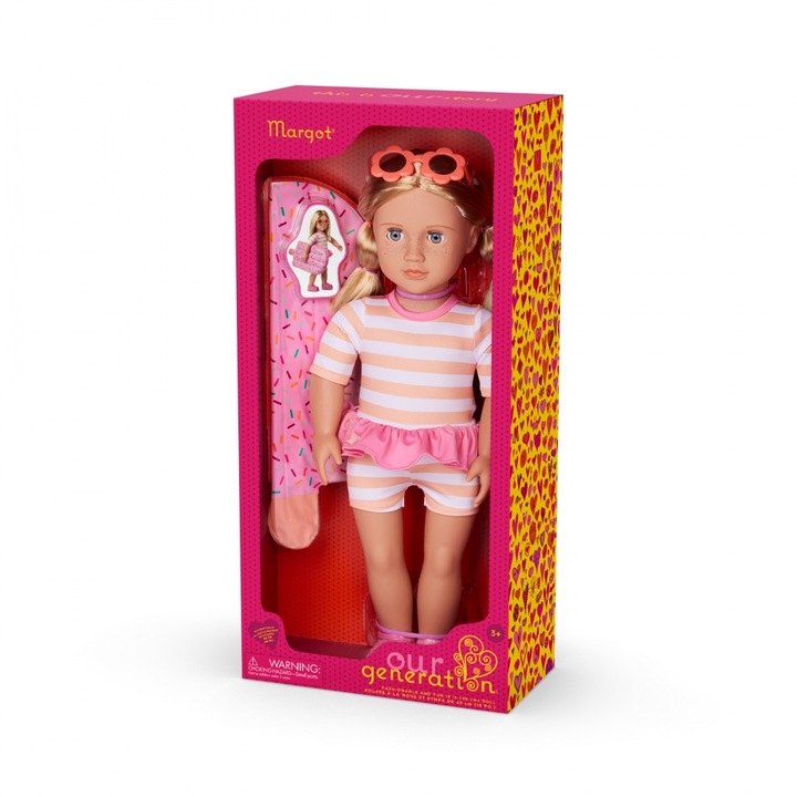 Our Generation baba, Margot, csíkos fürdőruha, napszemüveg, 46cm