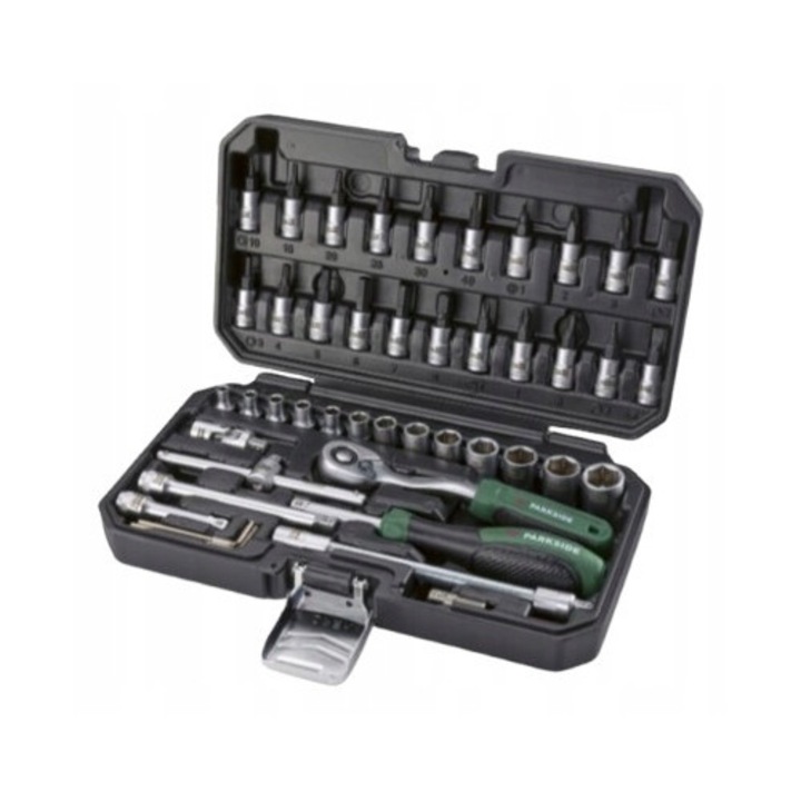 Set unelte Parkside, 46 elemente, 1/4", dimensiuni 24x14,2x5,4cm