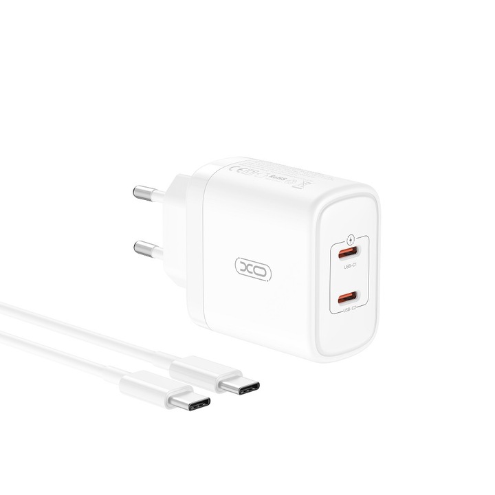 Incarcator de Perete Ce08 Pd 50w 2x Usb-c Alb + Cablu Usb-c - Usb-c