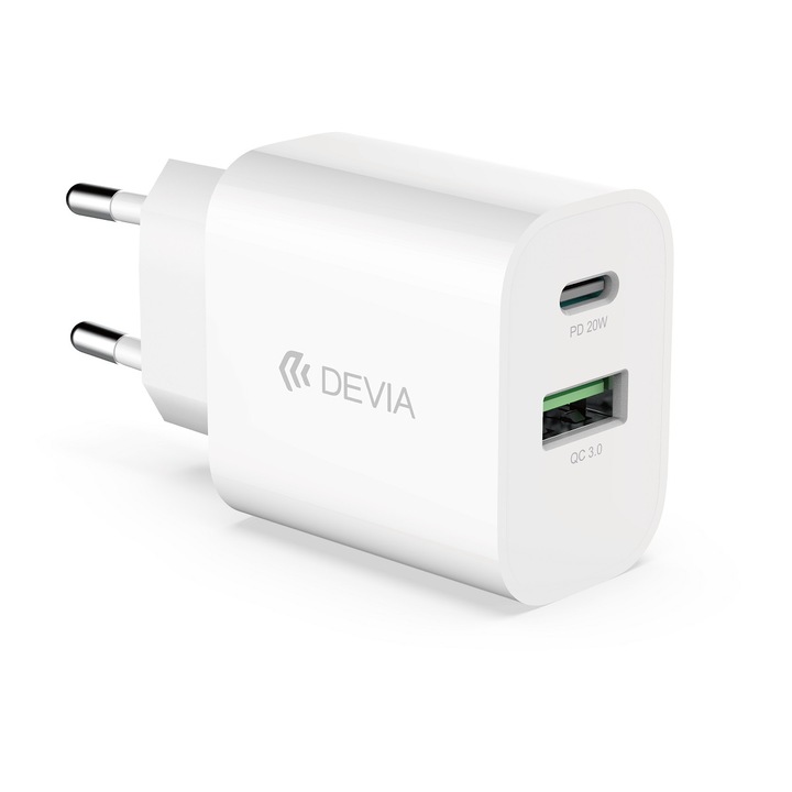 Devia Okos Falitöltő PD 1x USB-C 1x USB 20W Fehér