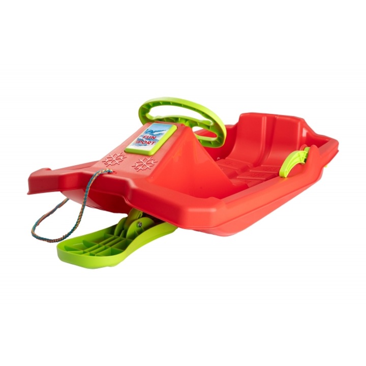 Sanie copii MARMAT Niko cu manere, frana si volan, Rosu, 43x84x25cm, 3 ani+