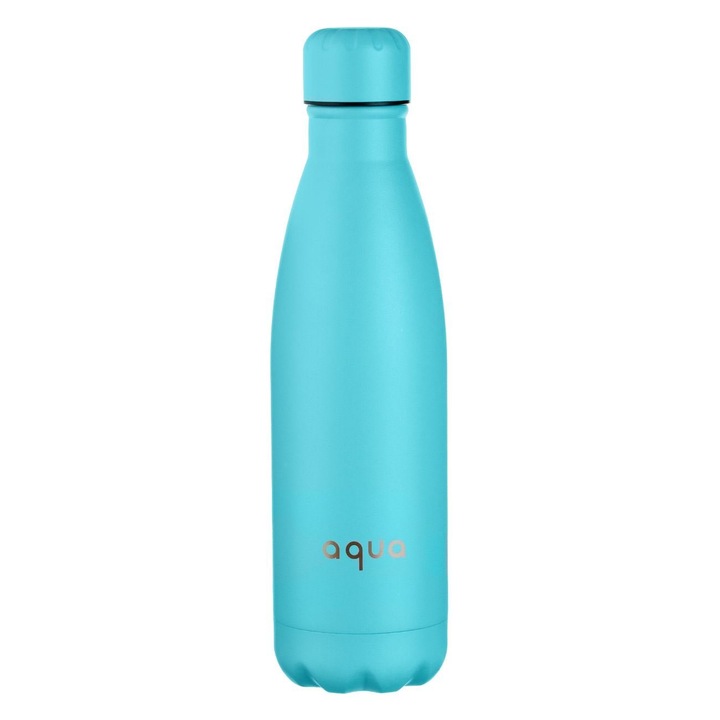 Sticla Izoterma Bleu Mat 500ml, Imprimeu Aqua, Otel Inoxidabil, Design Modern, Mentine Temperaturile, Ideala pentru Birou si Activitati in Aer Liber