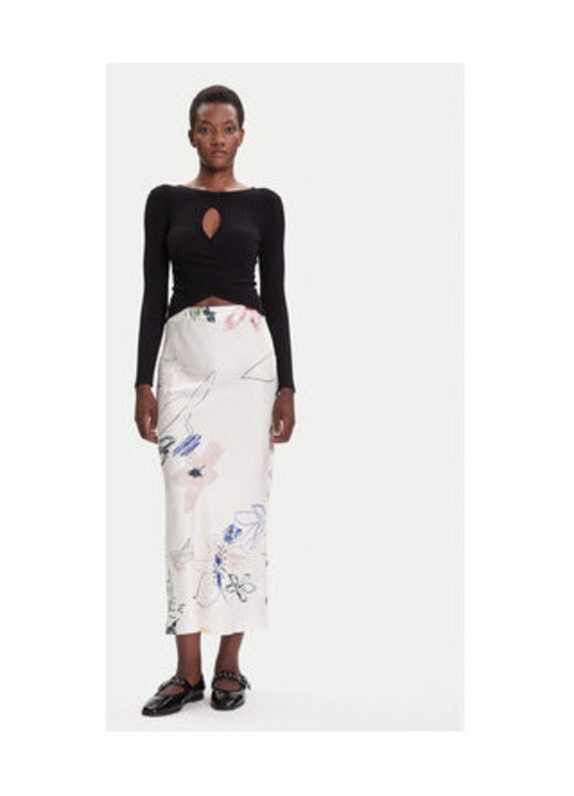 Fusta maxi, Desigual, alb, 100% viscoza, M INTL