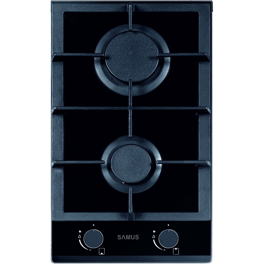 Plita incorporabila Samus PSG-32SG, Gratar din fonta, Sticla, 2 arzatoare pe gaz, Sistem de siguranta, Aprindere electrica, Negru