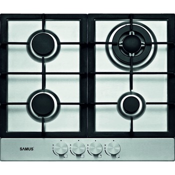 Plita incorporabila Samus PSG-64SX2, 4 arzatoare pe gaz, Sistem de siguranta, Gratar fonta, Arzator Wok, Inox Plita incorporabila Samus PSG-64SX2, 4 arzatoare pe gaz, Sistem de siguranta, Gratar fonta, Arzator Wok, Inox