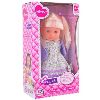Papusa Bebelus 30 cm fetita blonda cu codite GLOBO Bimbo 38200 si rochita inflorata Papusa Bebelus 30 cm fetita blonda cu codite GLOBO Bimbo 38200 si rochita inflorata