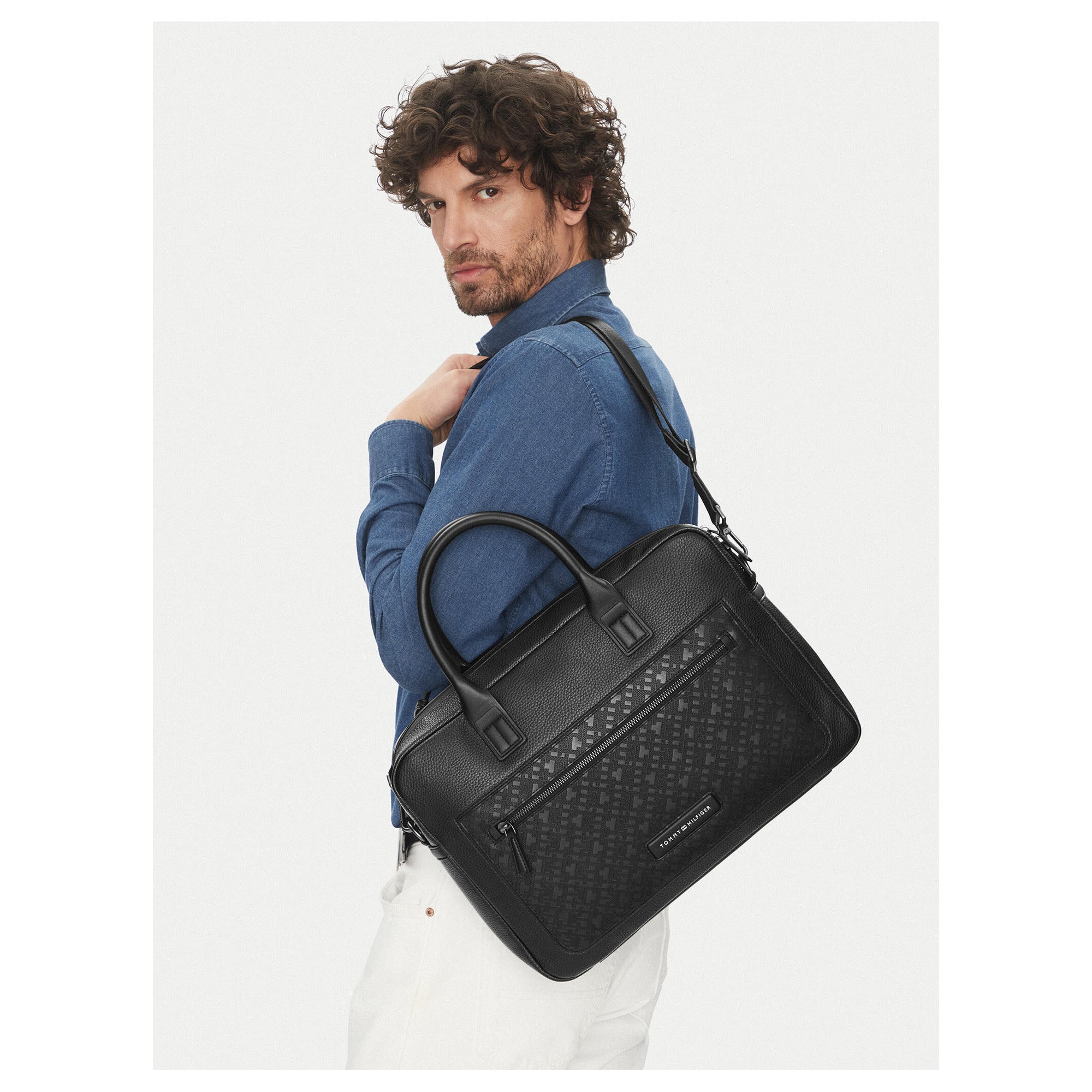 Geanta laptop barbati, Tommy Hilfiger, ecologica, negru