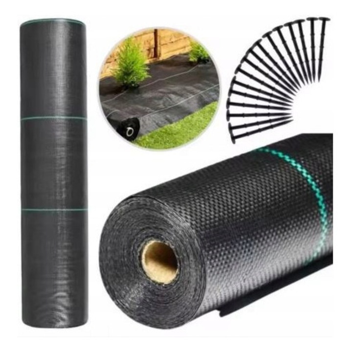 LEAN agroszövet 1,1x50m, 3% UV-védelem, gyomgátló, fekete, 50 db rögzítővel