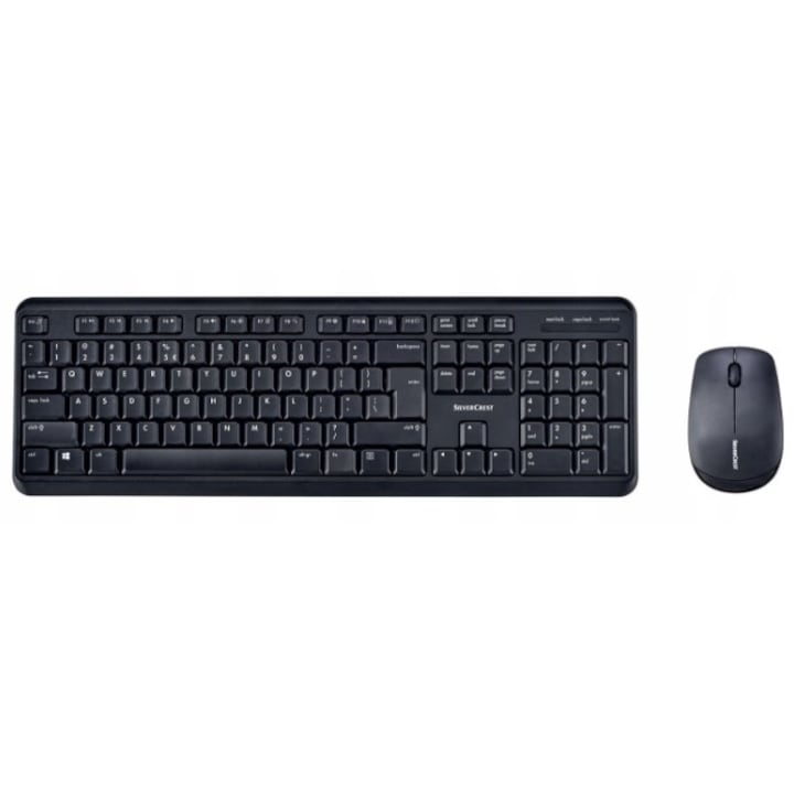 Set tastatura wireless si mouse Silvercrest, 2,4 GHz, 1200 dpi, 44,2x14,2x2,4cm, 10,2x6,6x3,5cm