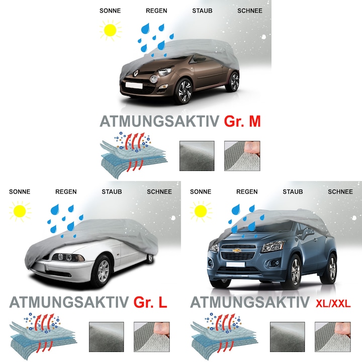 Prelata auto impermeabila Care 65082, pro.tec, masura M, max. 426 x 178 x118 cm, bumbac/poliester