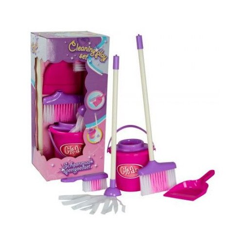 Set de curatenie complet pentru copii, 5 accesorii, Roz + Selfie Stick CADOU!