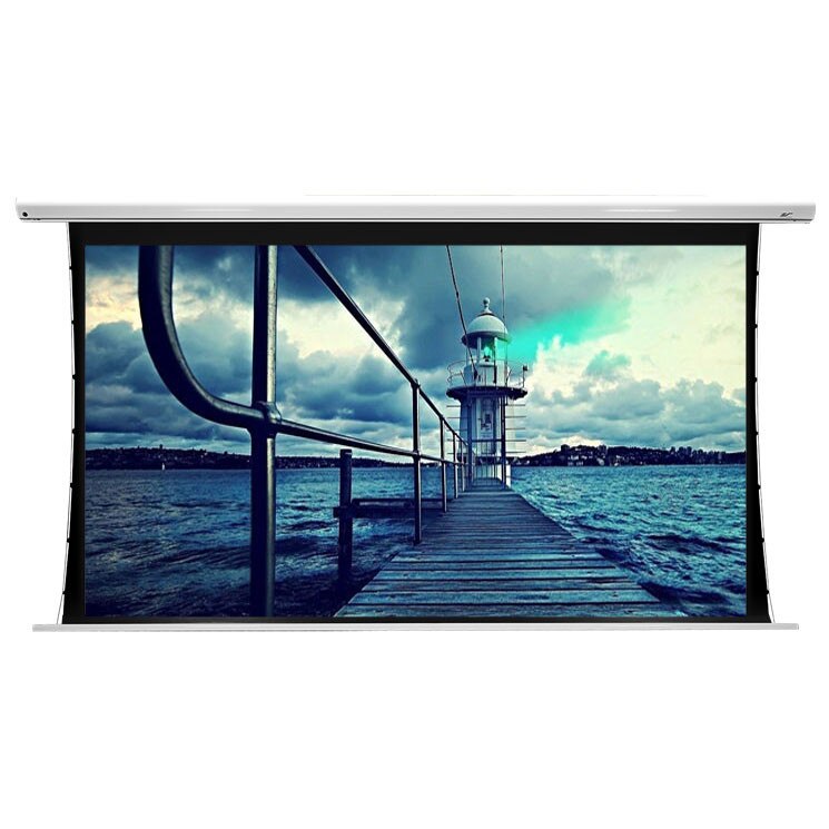 Ecran proiectie electric profesional tensionat ELITESCREENS Saker SKT120XHW-E10, marime vizibila: 265.7cm x 149.6cm