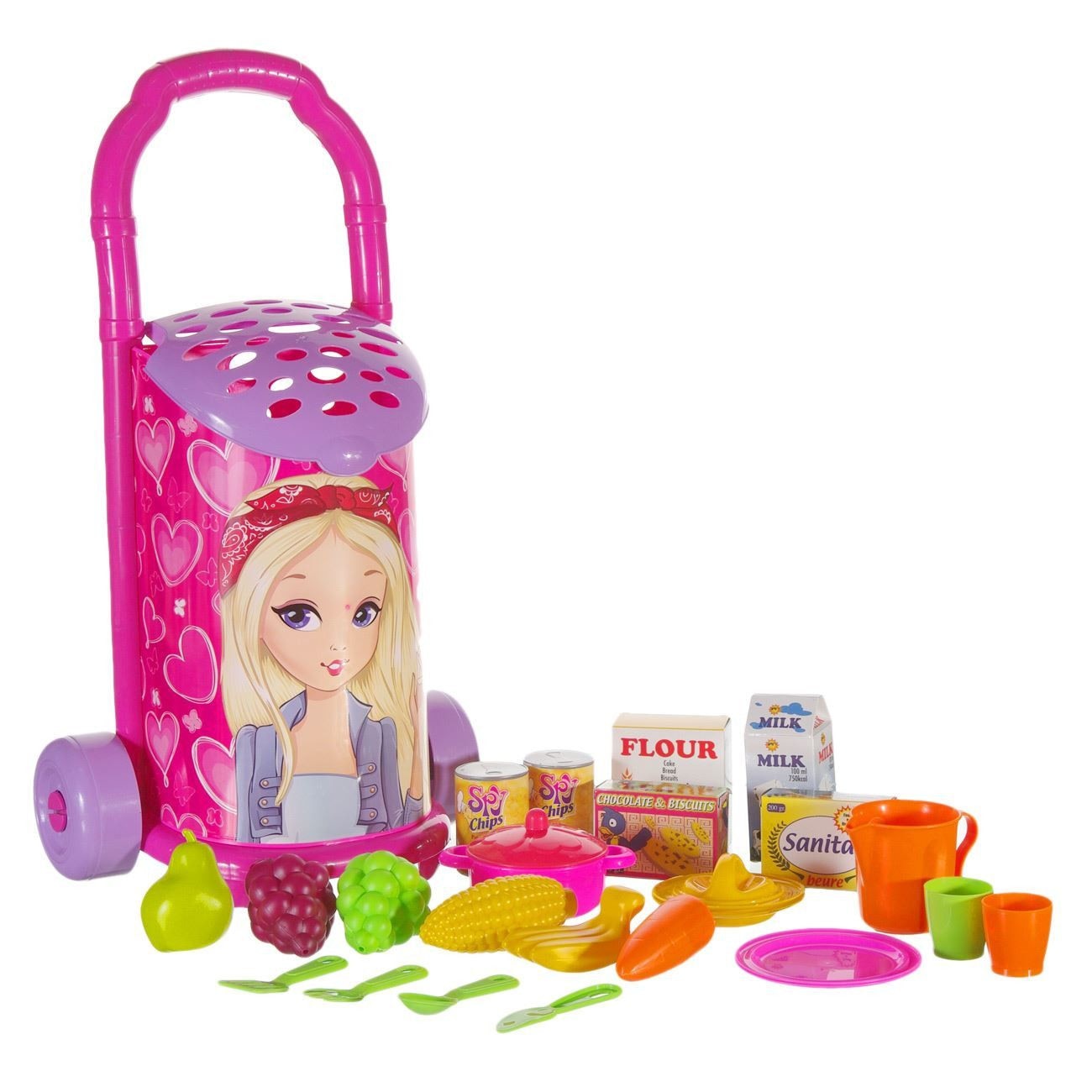 Cos de cumparaturi cu alimente si tacamuri iMK® Betty, Roz