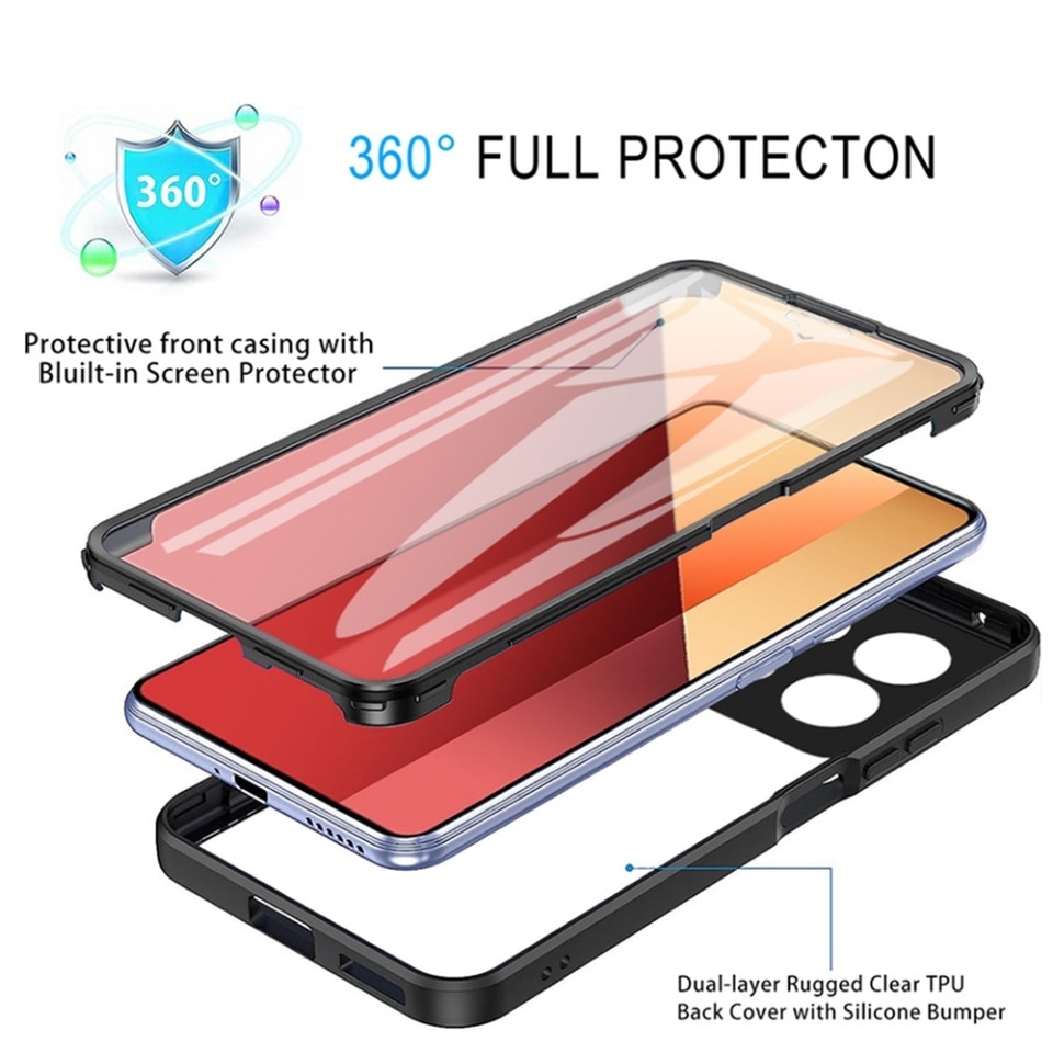 Husa + Folie pentru Xiaomi Redmi Note 13 Pro 4G / Poco M6 Pro 4G, SKYDDAR INNOVATION, [Pachet 360°] ColorVerse, set cu sticker, Negru