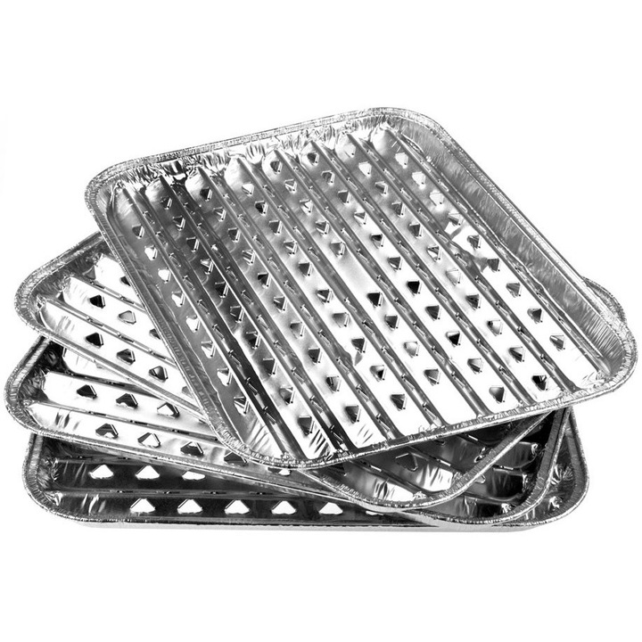 Комплект от 4 тави, Arpex, Алуминий, За грил/пикник, 28x22.5см, Сребрист