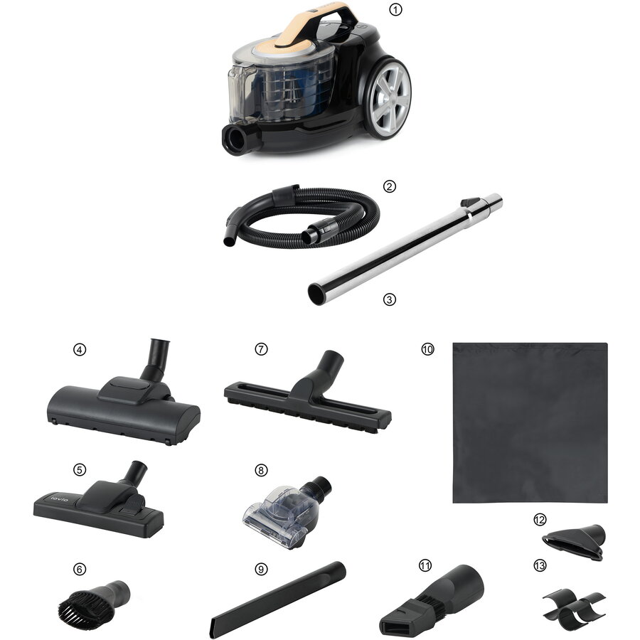 Aspirator fara sac LVCVC003, 900W, 10m, 3L, filtru HEPA, accesorii, Negru