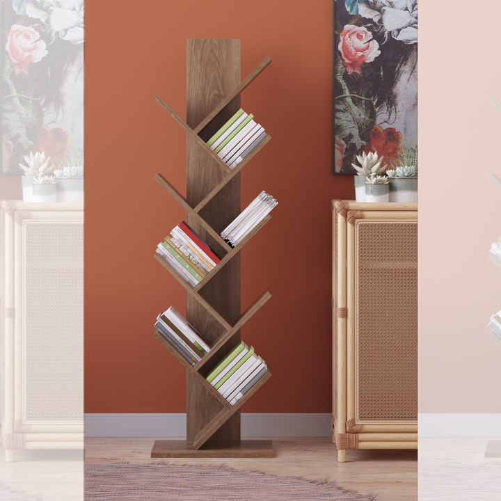 Raft pentru carti, design modern, stejar, Yva