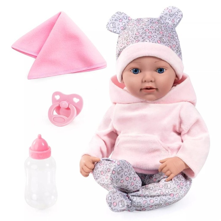 Lala Reborn 38см с аксесоари, Bayer Design, много детайли, комплект с одеяло, залъгалка и шише
