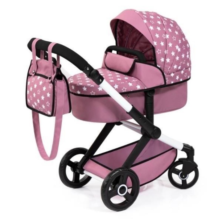Carucior pentru papusi Bayer Design XEO, roz, 68x37x73cm, set multifunctional, pentru papusi de pana la 46cm