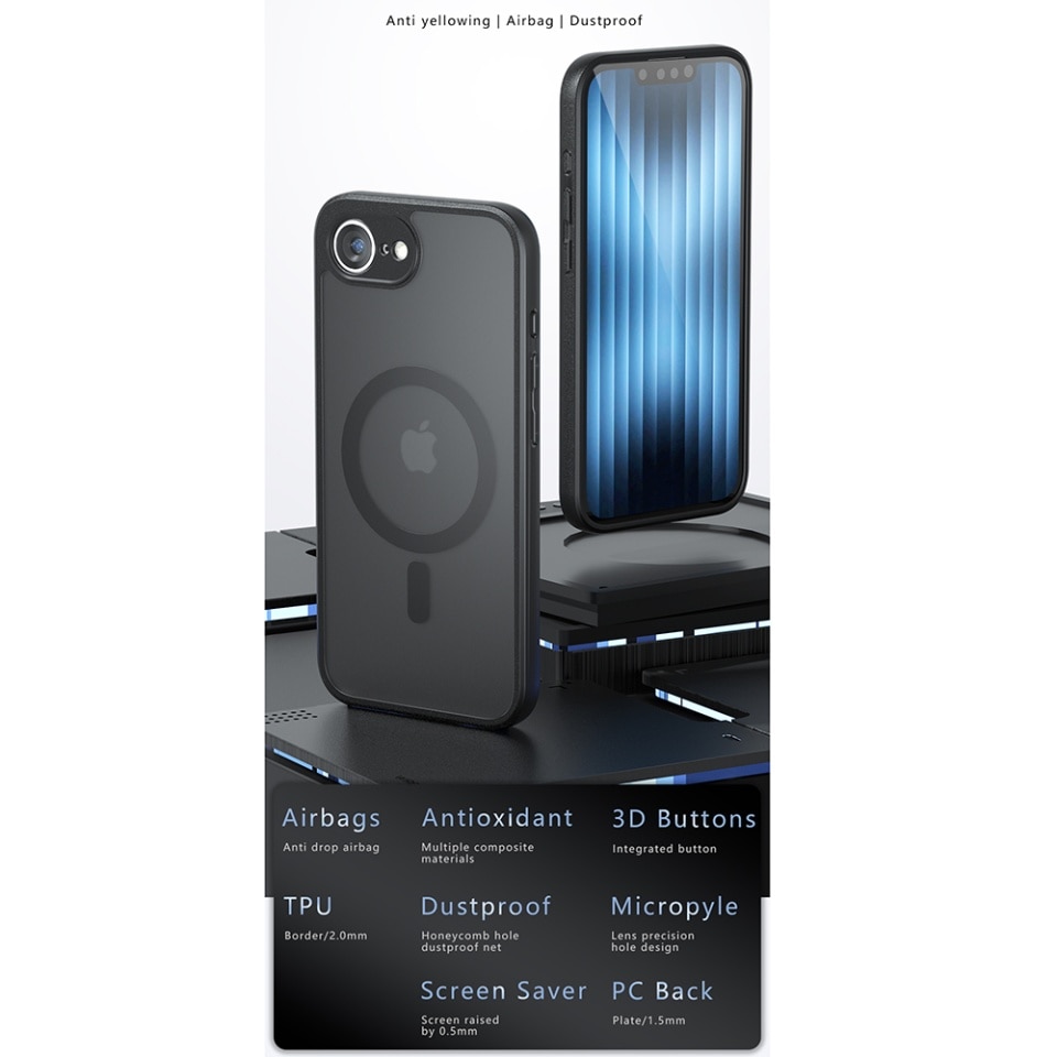 Husa pentru Motorola Moto G85, SKYDDAR INNOVATION, PureFrost MagSafe, AntiSoc, set cu sticker, Negru frost