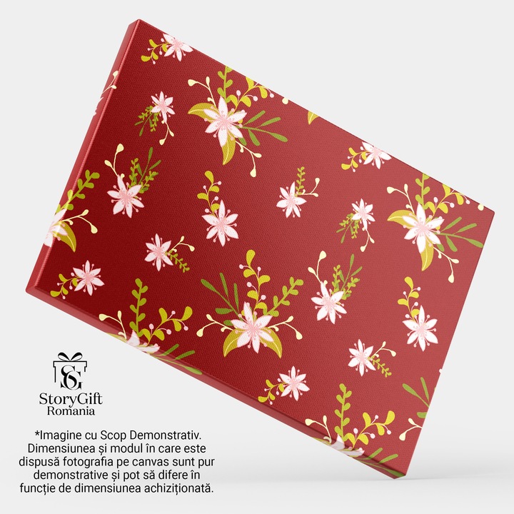 Tablou Canvas: Model cu flori delicate, roz - Fundal rosu, pattern cu flori 90x60CM