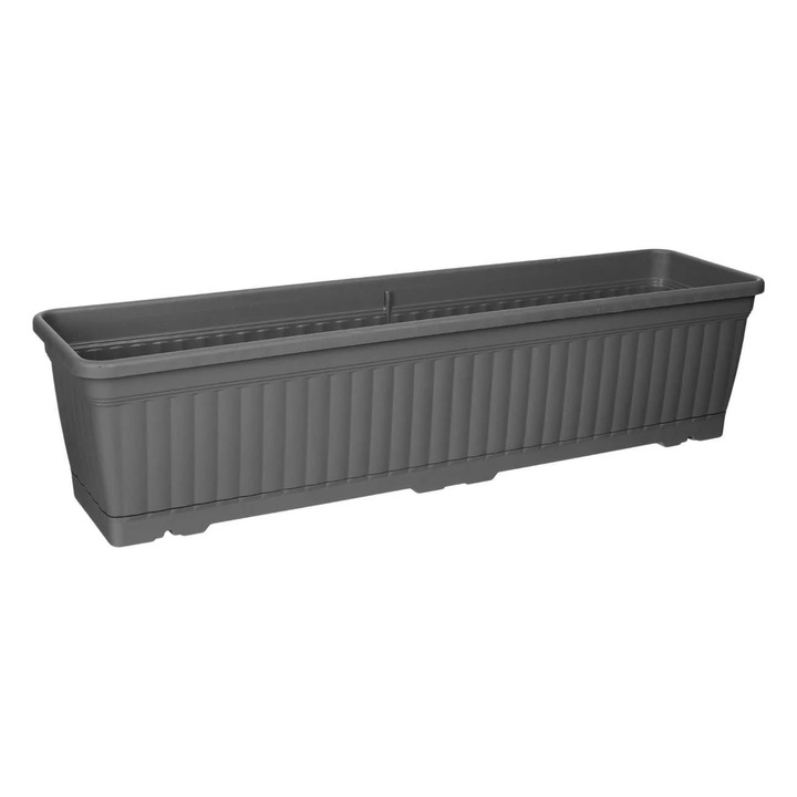 Jardiniera din Plastic Antracit cu Farfurie Integrată 71x18.5x17cm - 15L