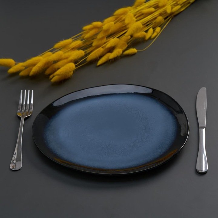Ovális kerámia tányér, Heinner, Serenity, kék-fekete, 28.3x24x1.5cm