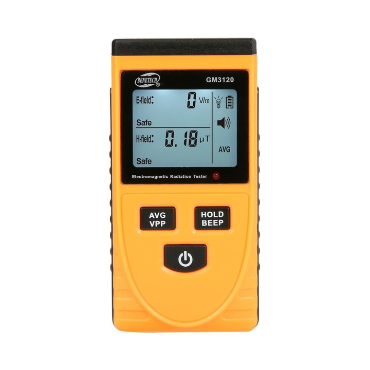 Detector de radiatii electromagnetice Benetech, testare simultana camp electric si magnetic, alerta sonora si luminoasa