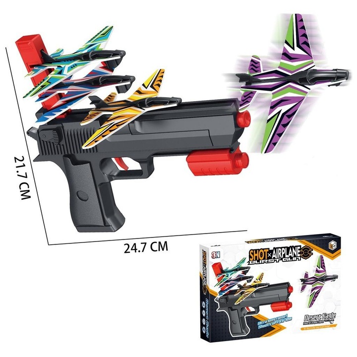 Repülőgép indító pisztoly, TRIFOX, interaktív játék, kézügyesség fejlesztése