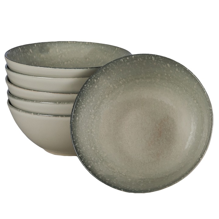Set 6 boluri Cesiro 600 ml Alb Ivoire cu gri, din ceramica Stone