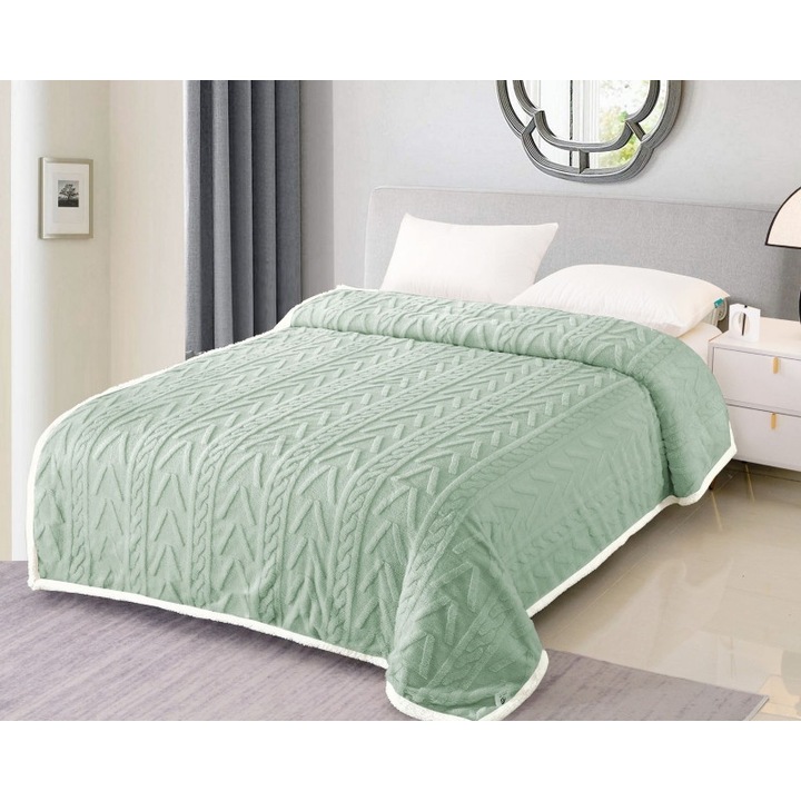 Patura Cocolino Groasa, Cu Blanita, 200x230cm, Tip Tricotaj, verde ou de rata